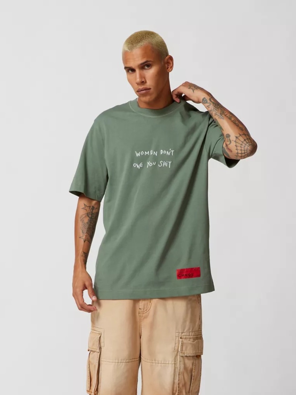 CHNGE ‘Women Don’t Owe You Shit’ Organic Cotton Green Short Sleeve Tee size S